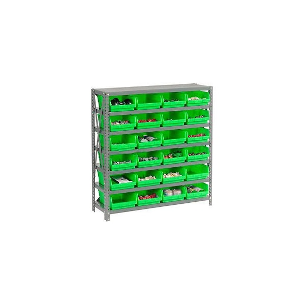 Global Industrial Steel Shelving with 24 4inH Plastic Shelf Bins Green, 36x18x39-7 Shelves 603434GN - main